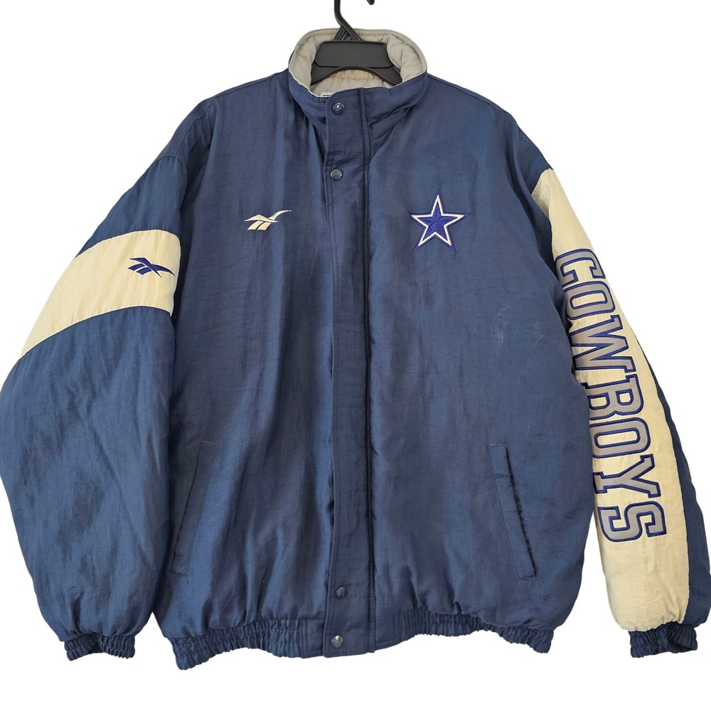 Vintage Reebok NFL Pro Line Dallas Cowboys Puffer Jacket Mens Large Navy Blue L
